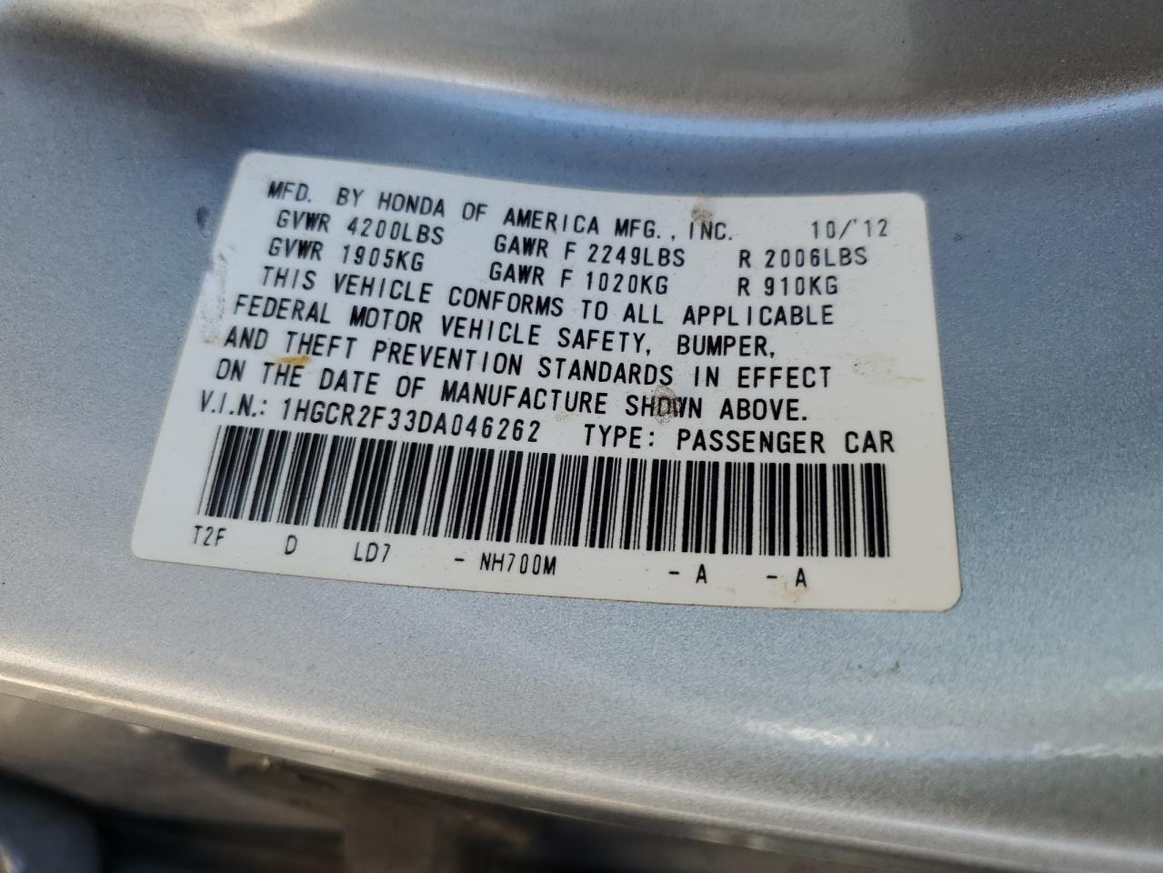 1HGCR2F33DA046262 2013 Honda Accord Lx