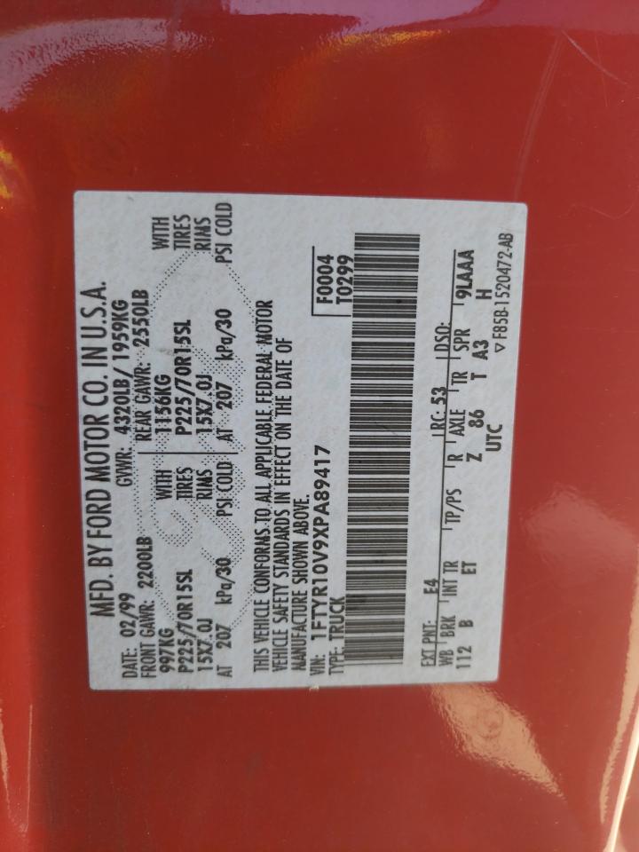 1FTYR10V9XPA89417 1999 Ford Ranger