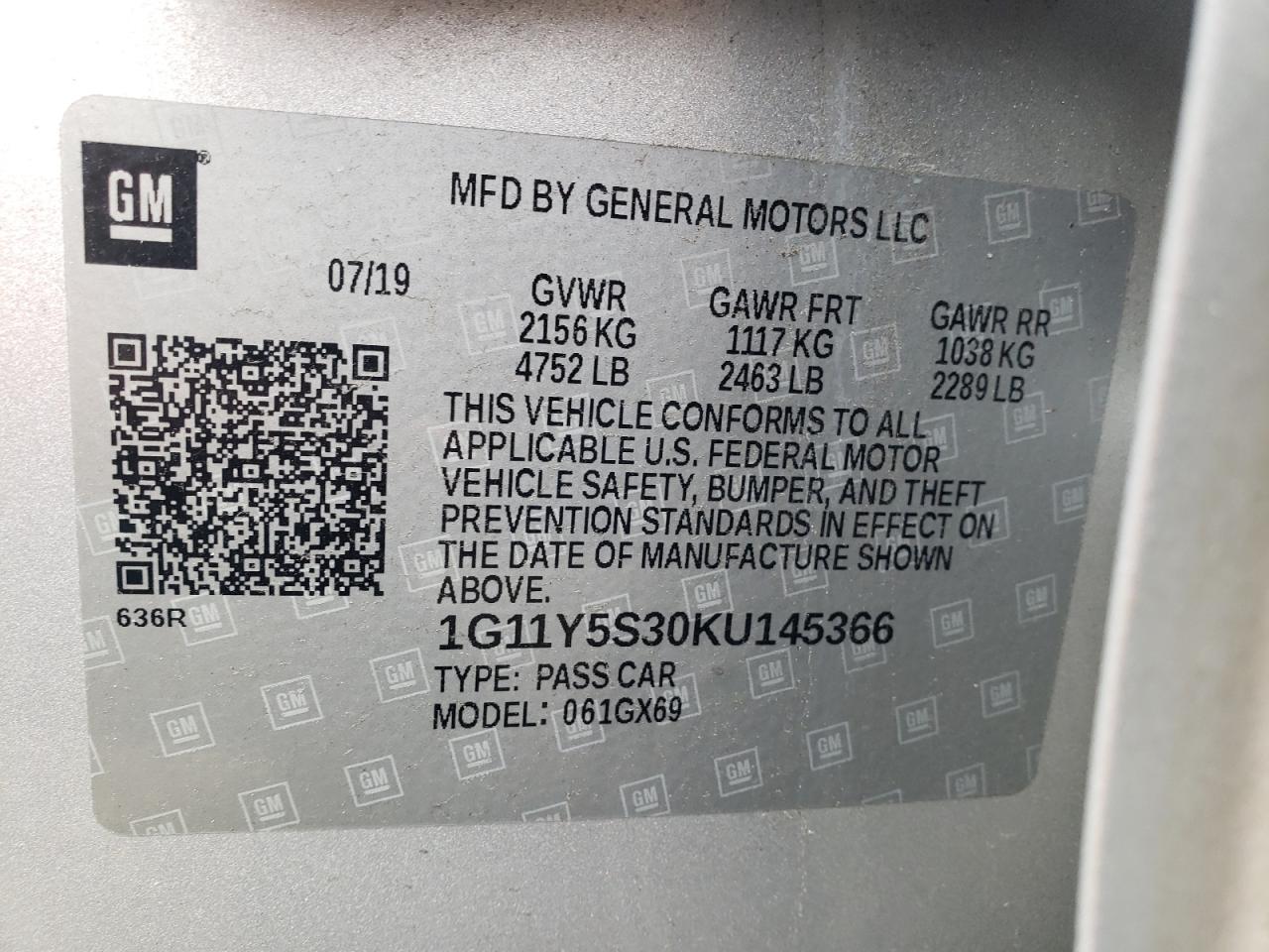 1G11Y5S30KU145366 CHEVROLET IMPALA 2019