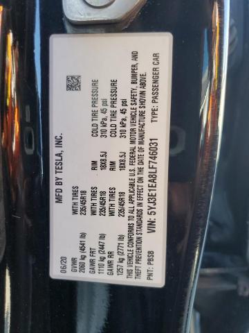 2020 Tesla Model 3 VIN: 5YJ3E1EA8LF746031 Lot: 51485184