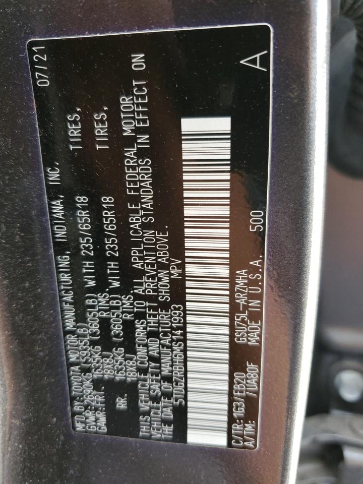 5TDGZRBH6MS141993 TOYOTA HIGHLANDER 2021