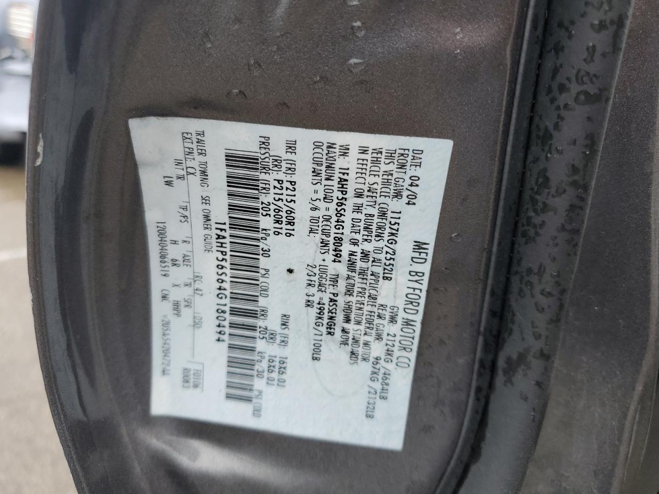 1FAHP56S64G180494 2004 Ford Taurus Sel