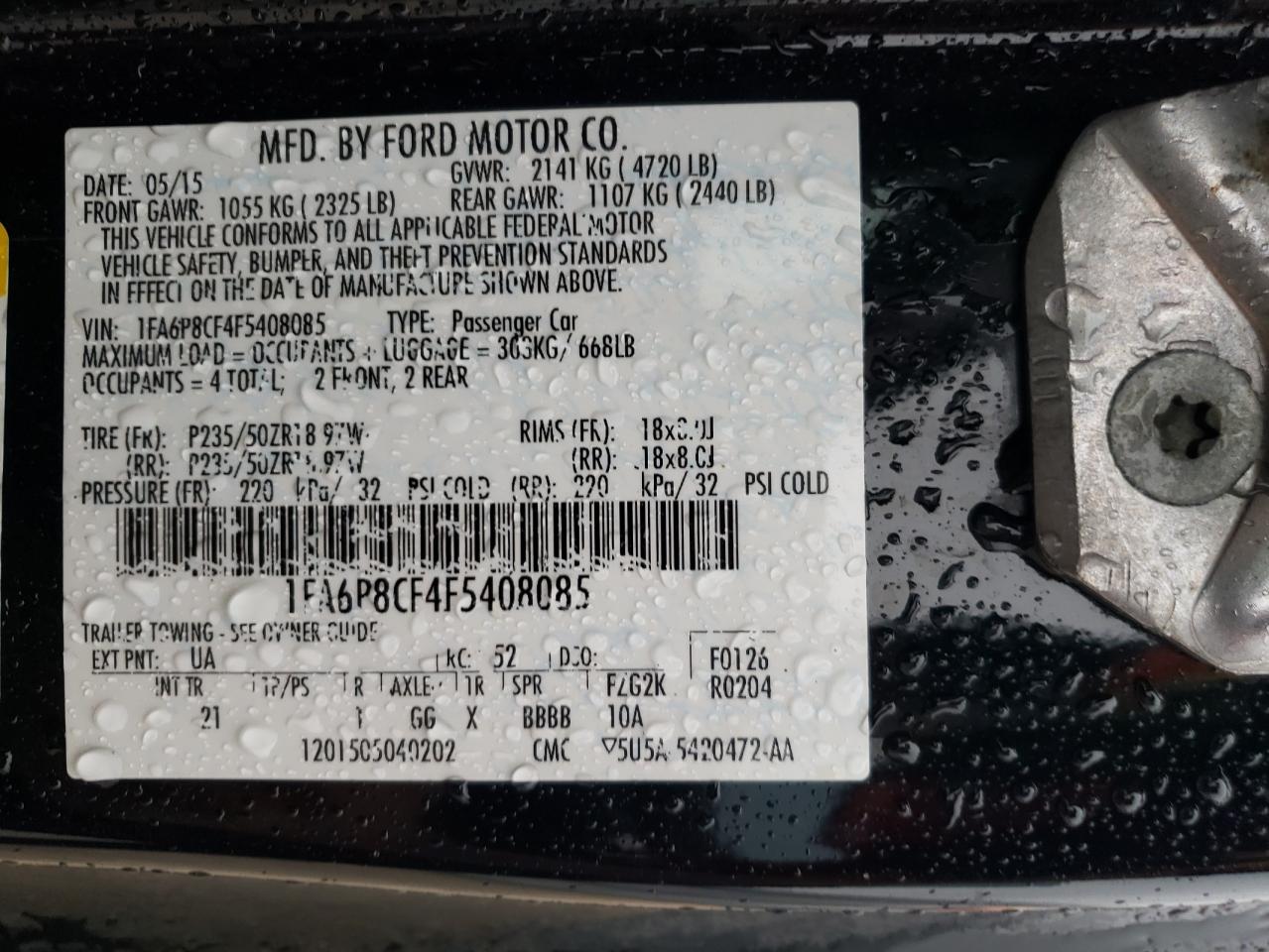 1FA6P8CF4F5408085 2015 Ford Mustang Gt