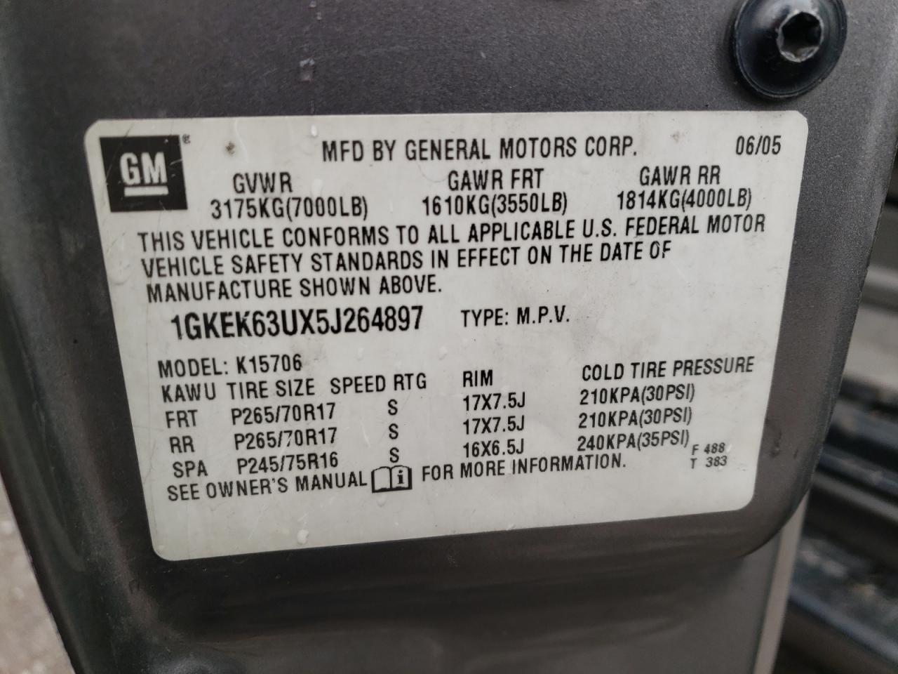 1GKEK63UX5J264897 2005 GMC Yukon Denali