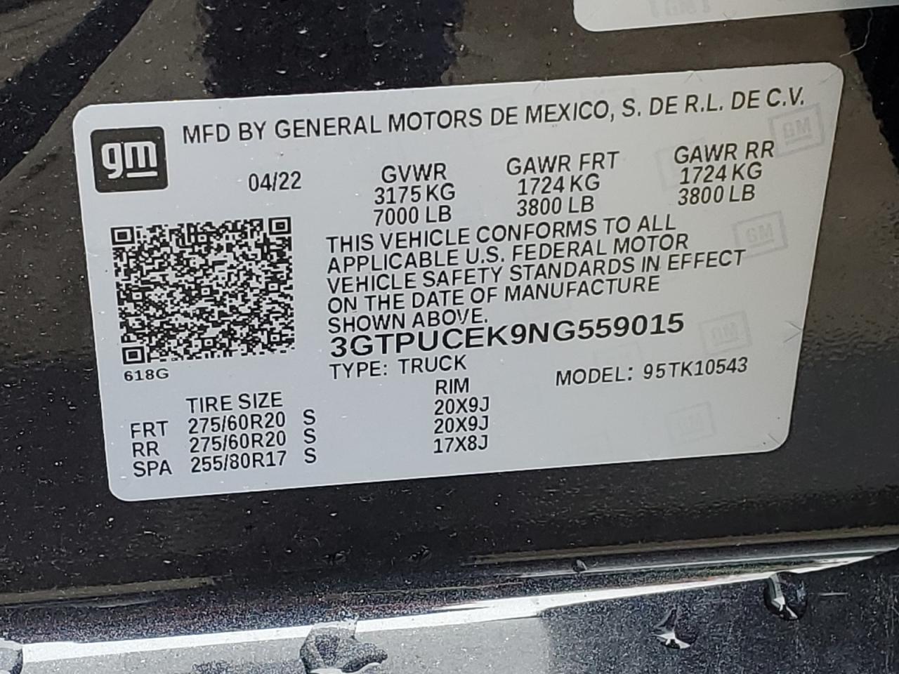 3GTPUCEK9NG559015 2022 GMC Sierra K1500 Elevation