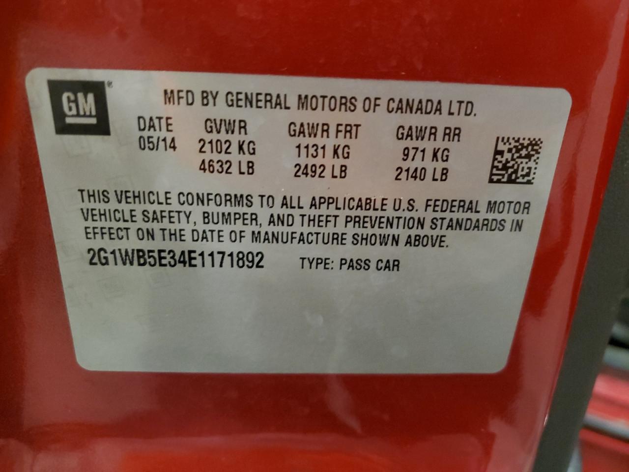 2G1WB5E34E1171892 2014 Chevrolet Impala Limited Lt