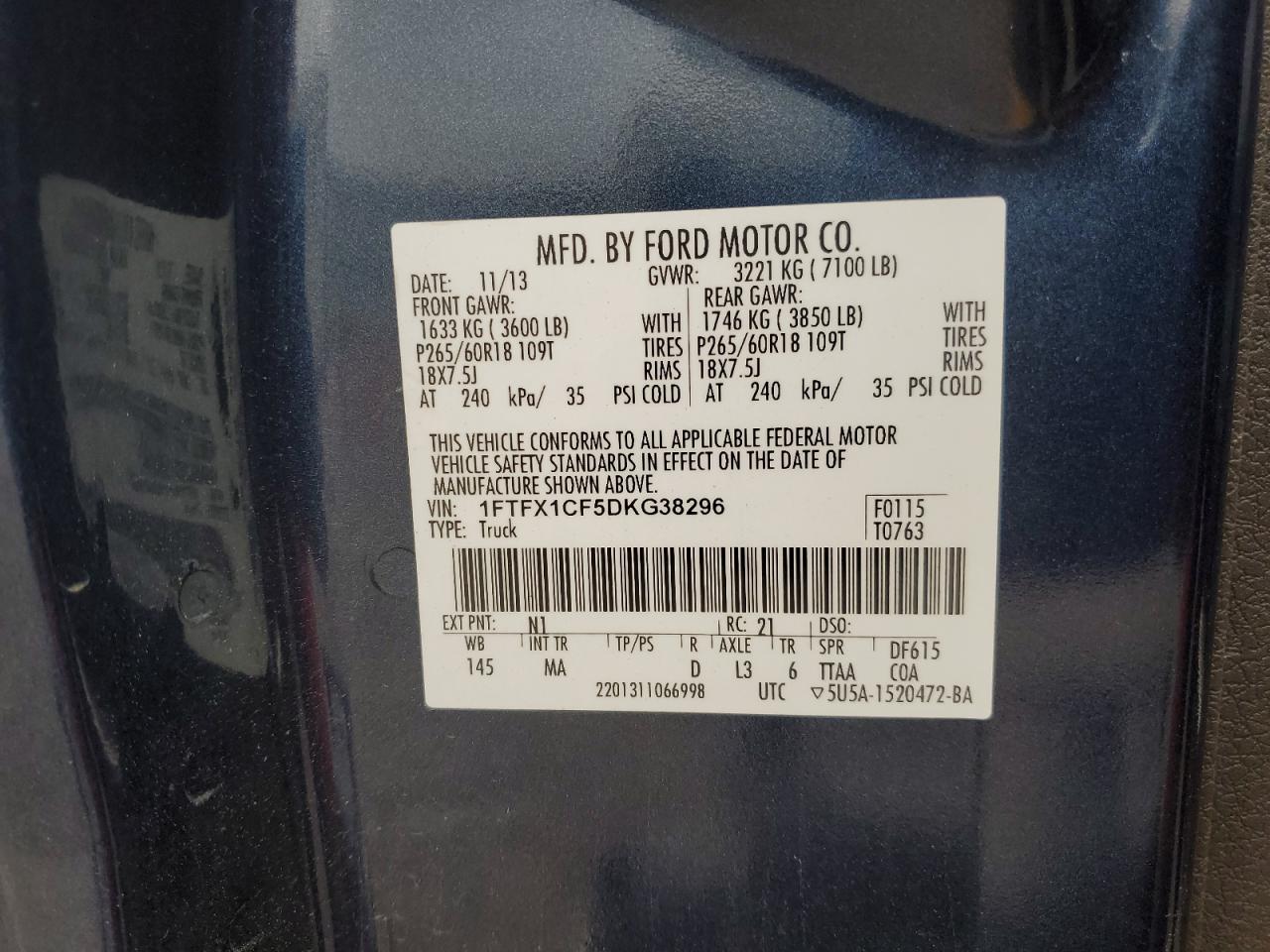 1FTFX1CF5DKG38296 2013 Ford F150 Super Cab