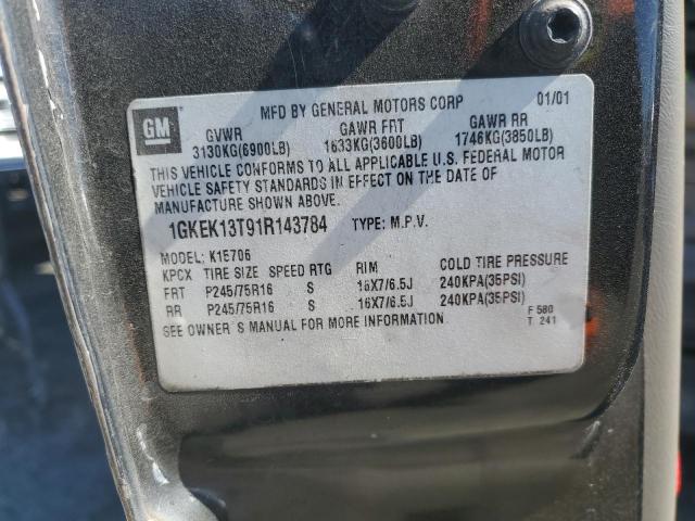 2001 GMC Yukon VIN: 1GKEK13T91R143784 Lot: 50518644