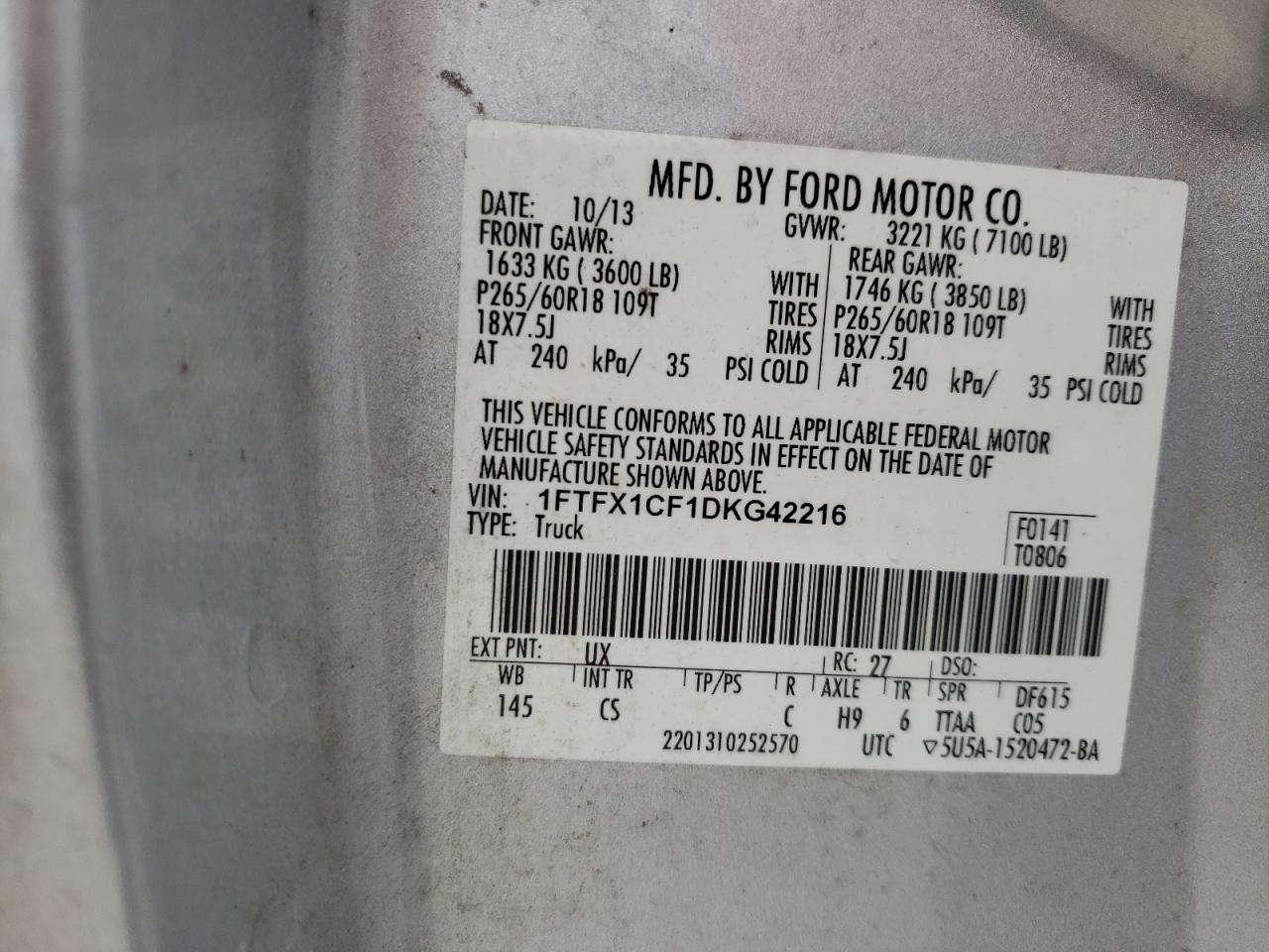 1FTFX1CF1DKG42216 2013 Ford F150 Super Cab