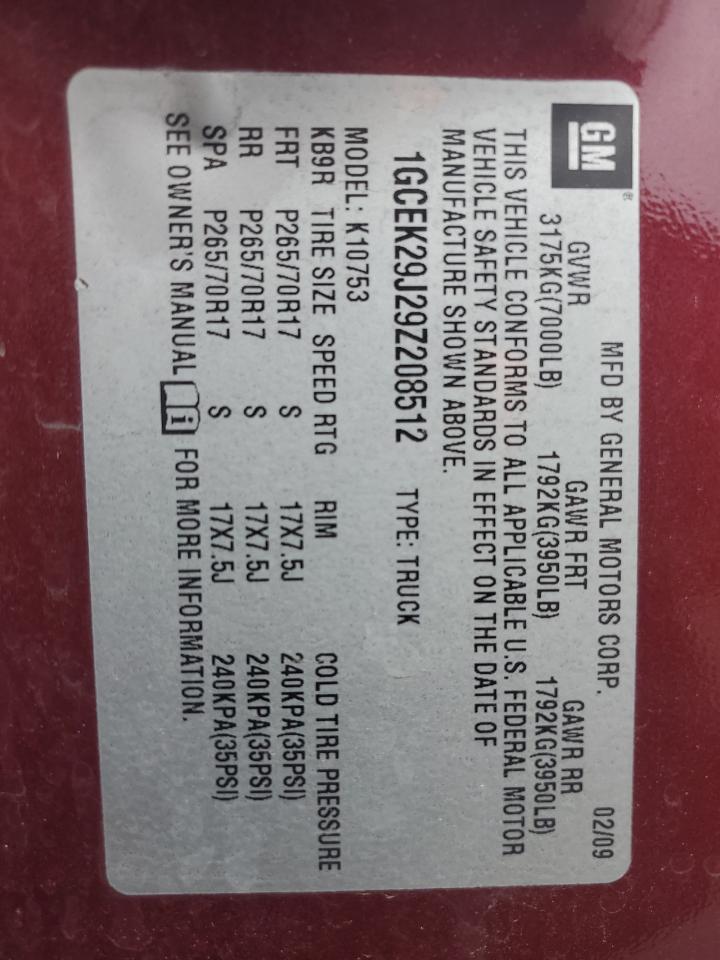 1GCEK29J29Z208512 2009 Chevrolet Silverado K1500 Lt