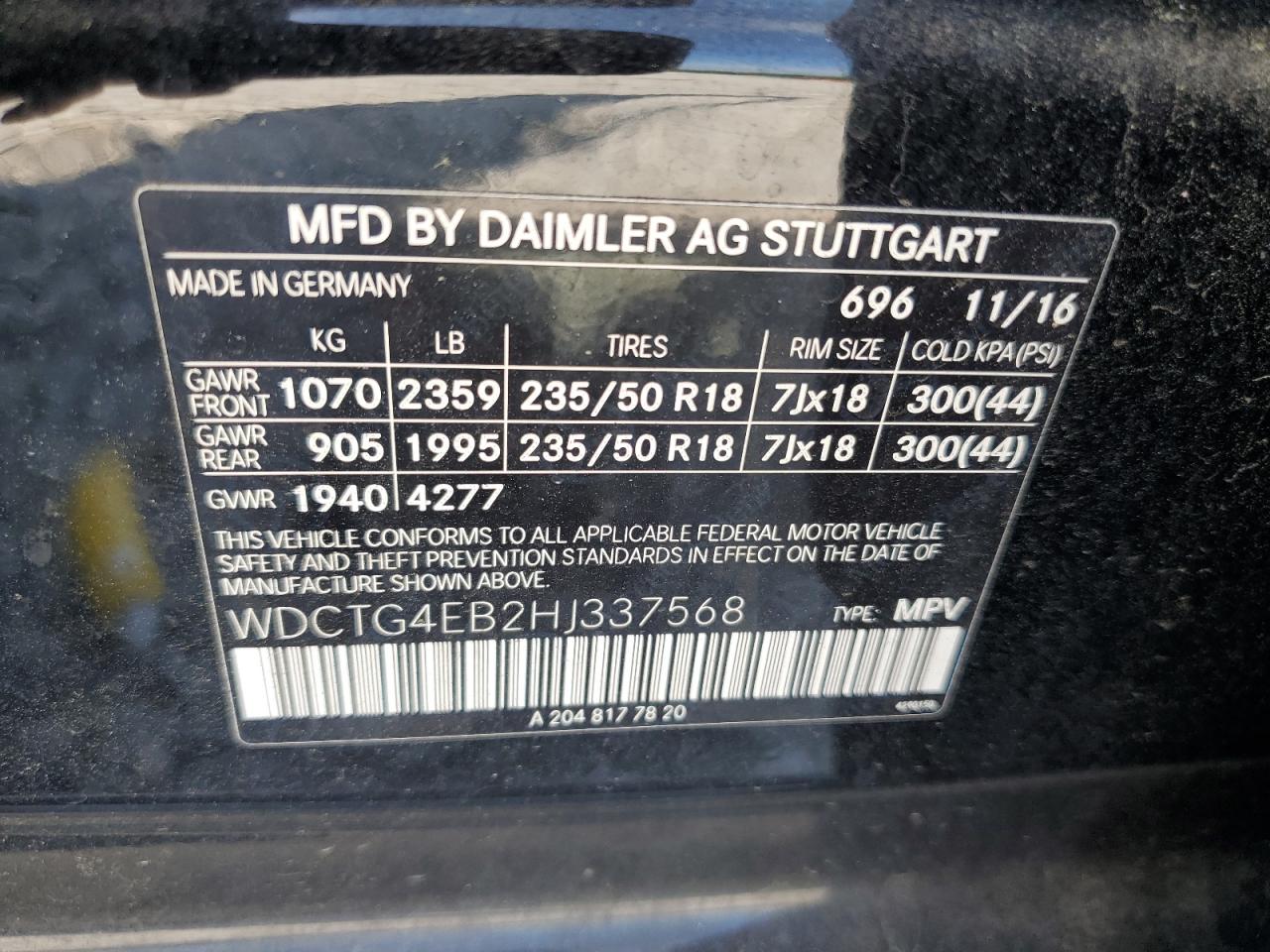 WDCTG4EB2HJ337568 2017 Mercedes-Benz Gla 250