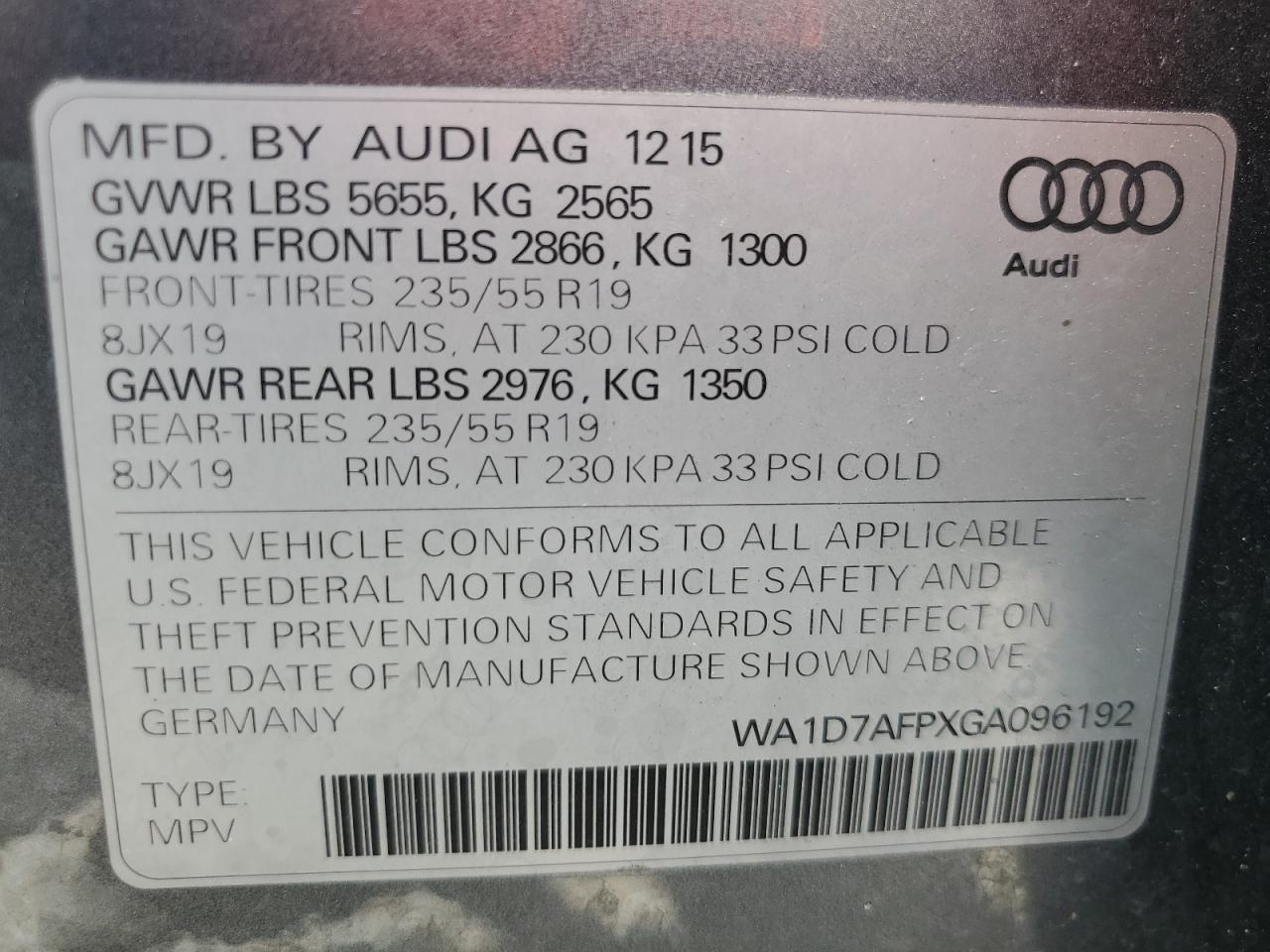 WA1D7AFPXGA096192 2016 Audi Q5 Premium Plus S-Line