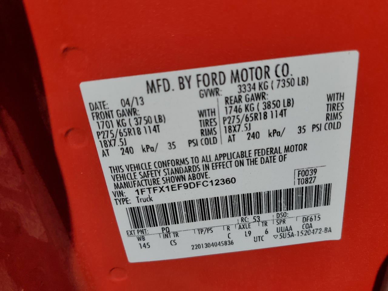 1FTFX1EF9DFC12360 2013 Ford F150 Super Cab