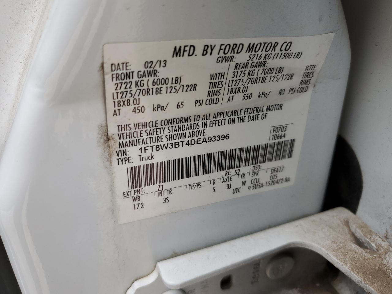 1FT8W3BT4DEA93396 2013 Ford F350 Super Duty