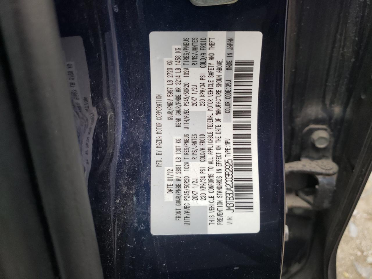 JM3TB3DA2C0352925 2012 Mazda Cx-9