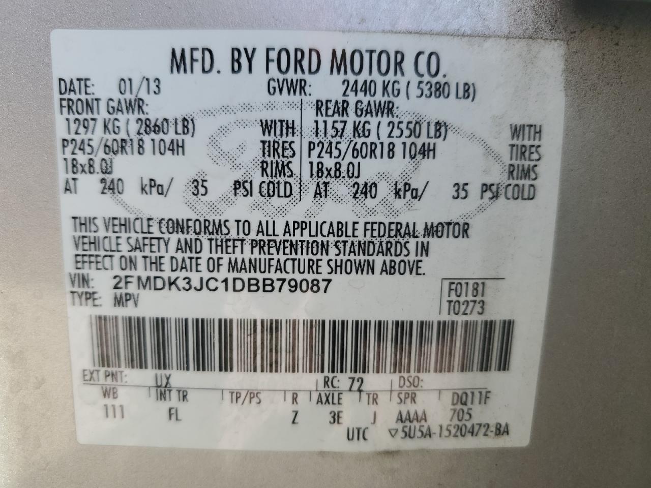 2FMDK3JC1DBB79087 2013 Ford Edge Sel