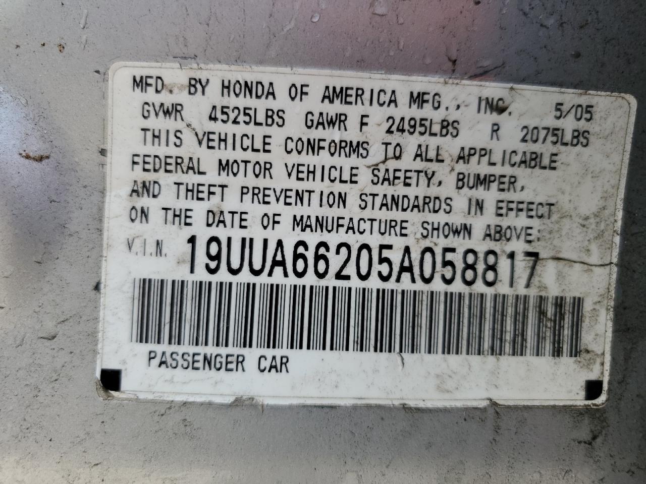 19UUA66205A058817 2005 Acura Tl