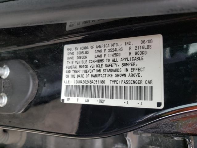 2008 Acura Tl VIN: 19UUA66248A051180 Lot: 52050064