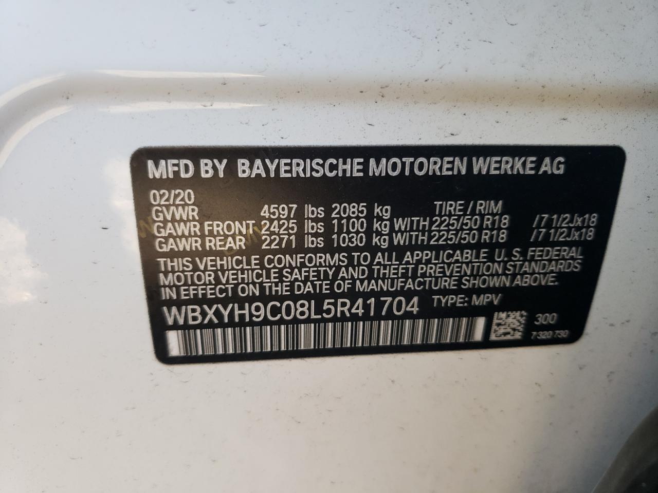 WBXYH9C08L5R41704 2020 BMW X2 Sdrive28I