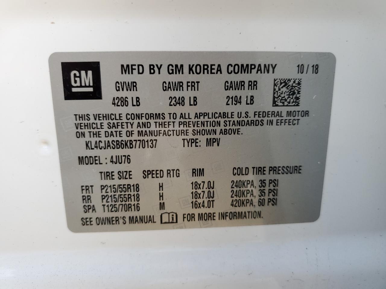 KL4CJASB6KB770137 2019 Buick Encore Preferred