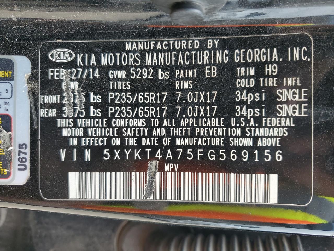 5XYKT4A75FG569156 2015 Kia Sorento Lx