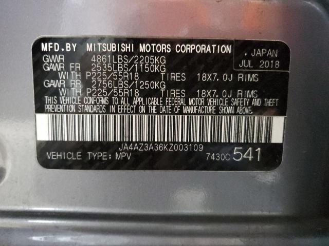 2019 Mitsubishi Outlander Se VIN: JA4AZ3A36KZ003109 Lot: 58877154