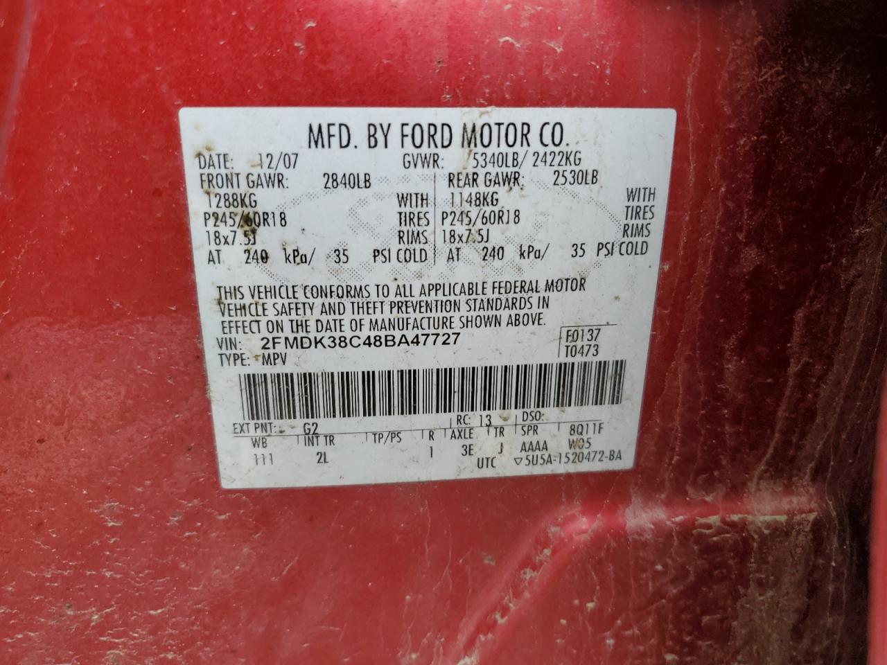 2FMDK38C48BA47727 2008 Ford Edge Sel