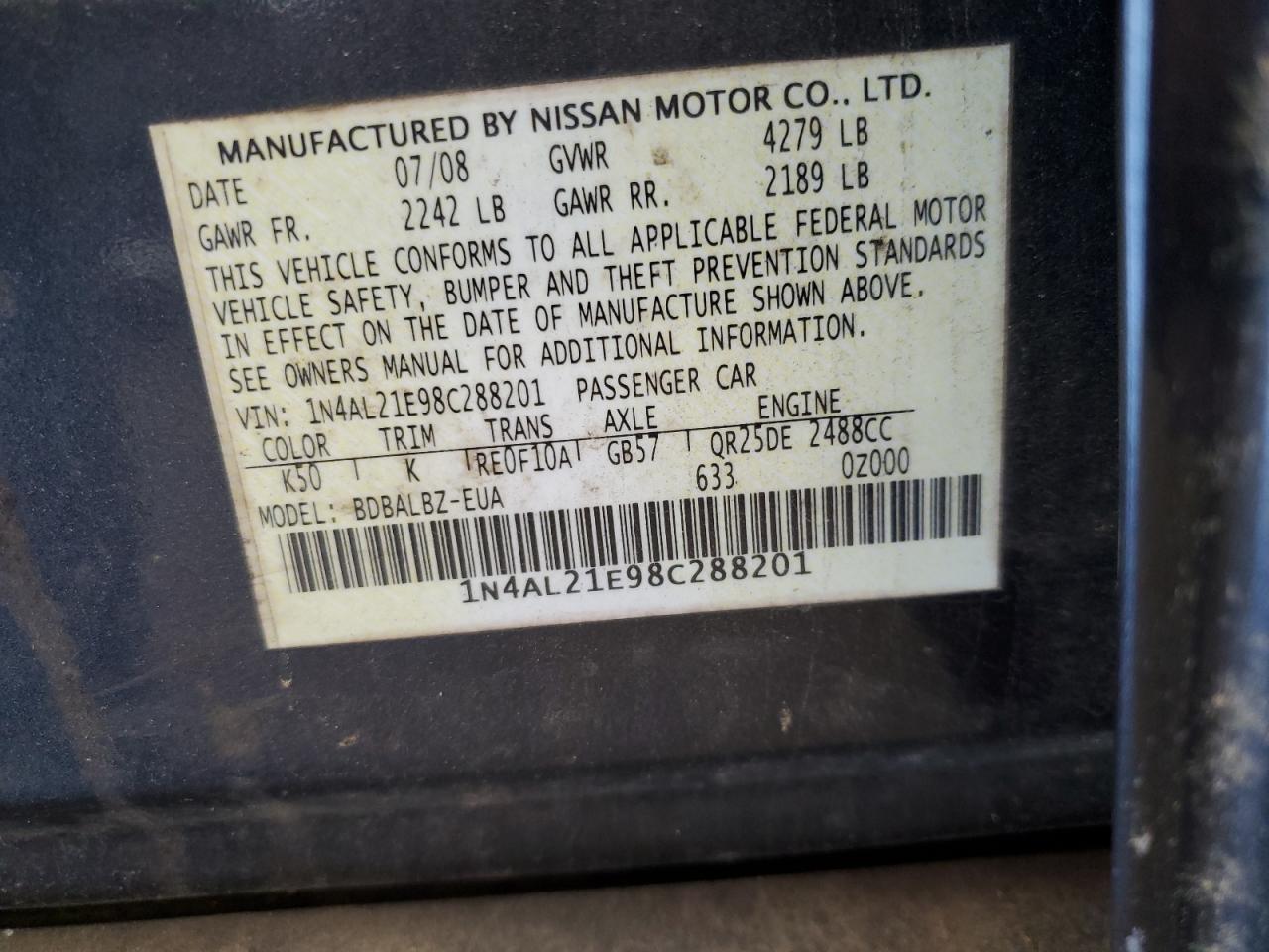 1N4AL21E98C288201 2008 Nissan Altima 2.5