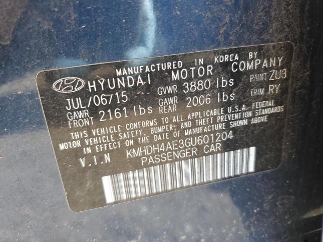 2016 Hyundai Elantra Se VIN: KMHDH4AE3GU601204 Lot: 50688644