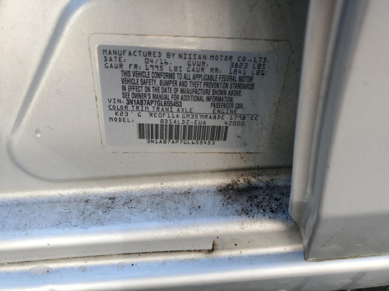 3N1AB7AP7GL655453 2016 Nissan Sentra S