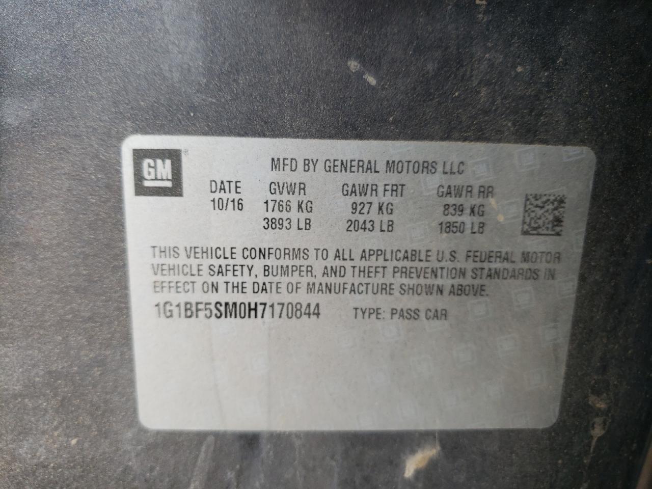 1G1BF5SM0H7170844 CHEVROLET CRUZE 2017