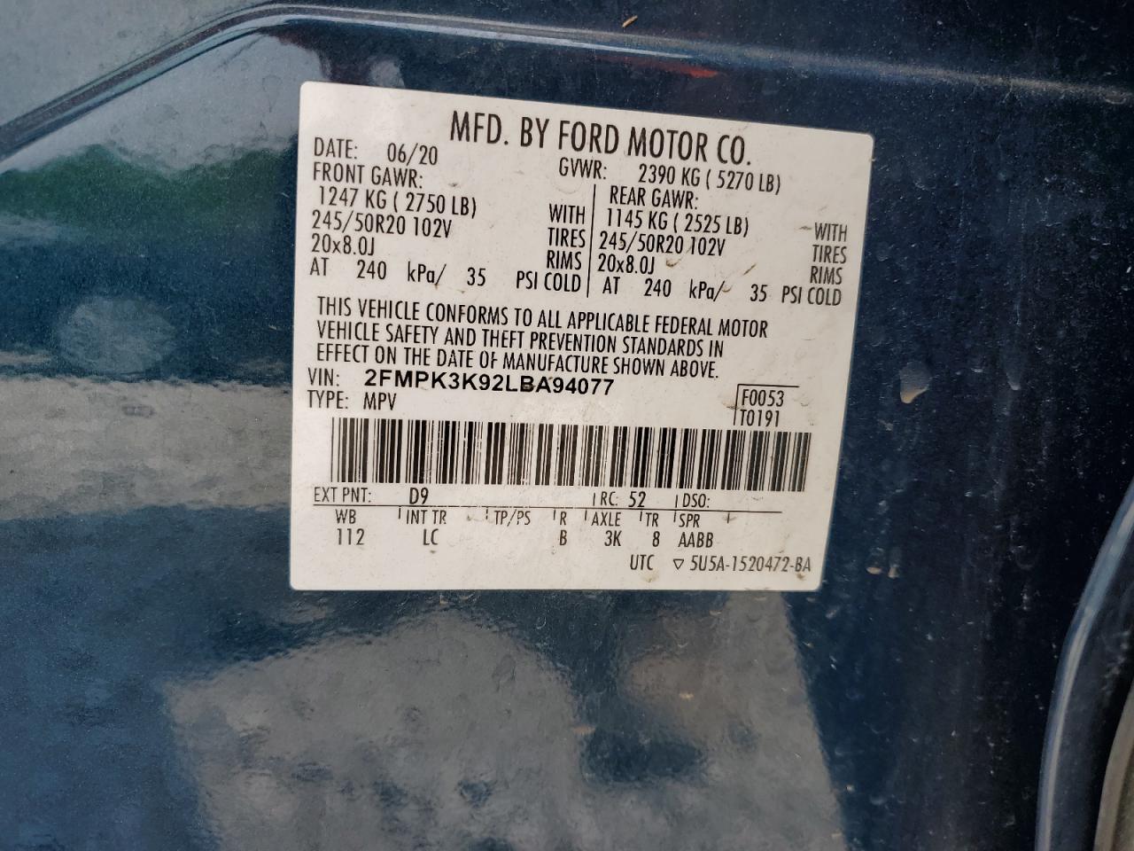 2FMPK3K92LBA94077 FORD EDGE 2020