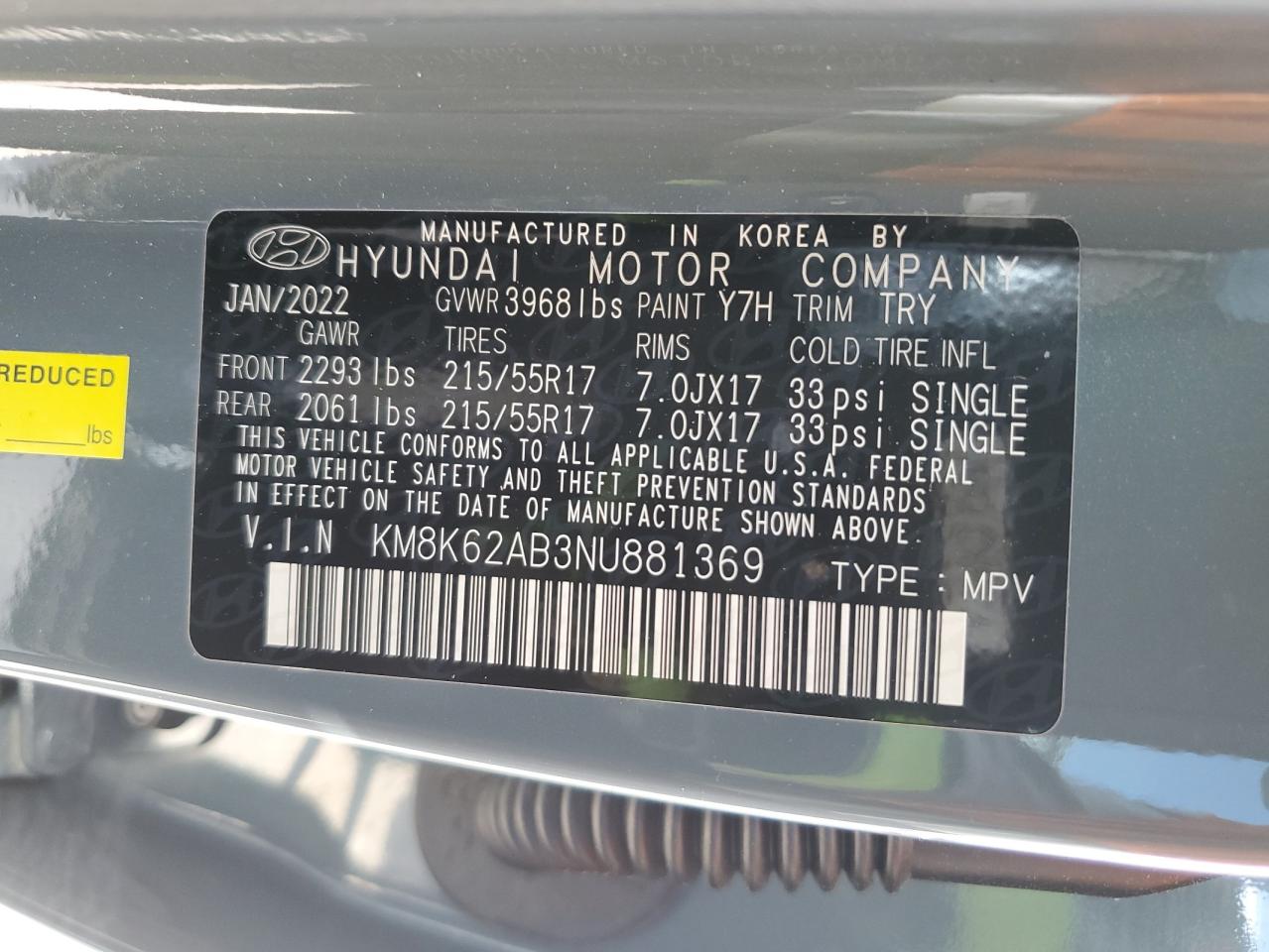 KM8K62AB3NU881369 2022 Hyundai Kona Sel