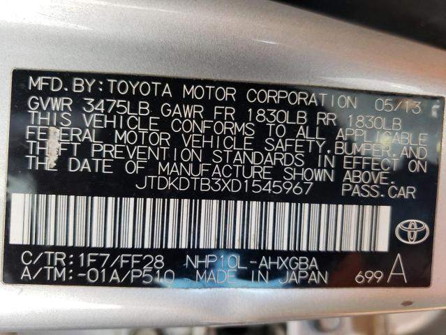 2013 Toyota Prius C VIN: JTDKDTB3XD1545967 Lot: 47387364