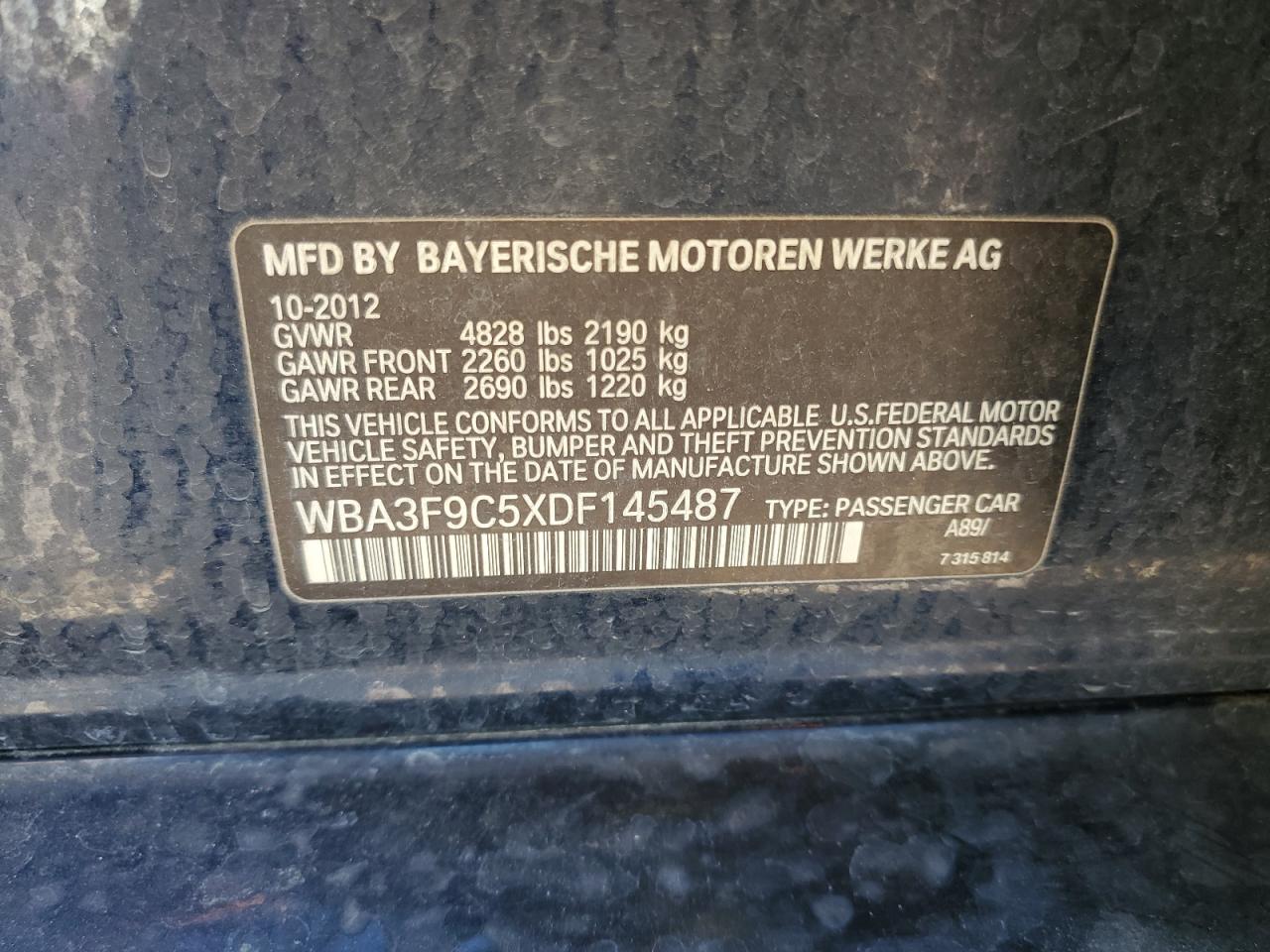 WBA3F9C5XDF145487 2013 BMW Activehybrid 3