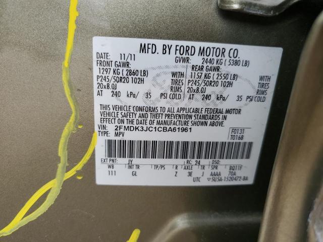 2012 Ford Edge Sel VIN: 2FMDK3JC1CBA61961 Lot: 50647564