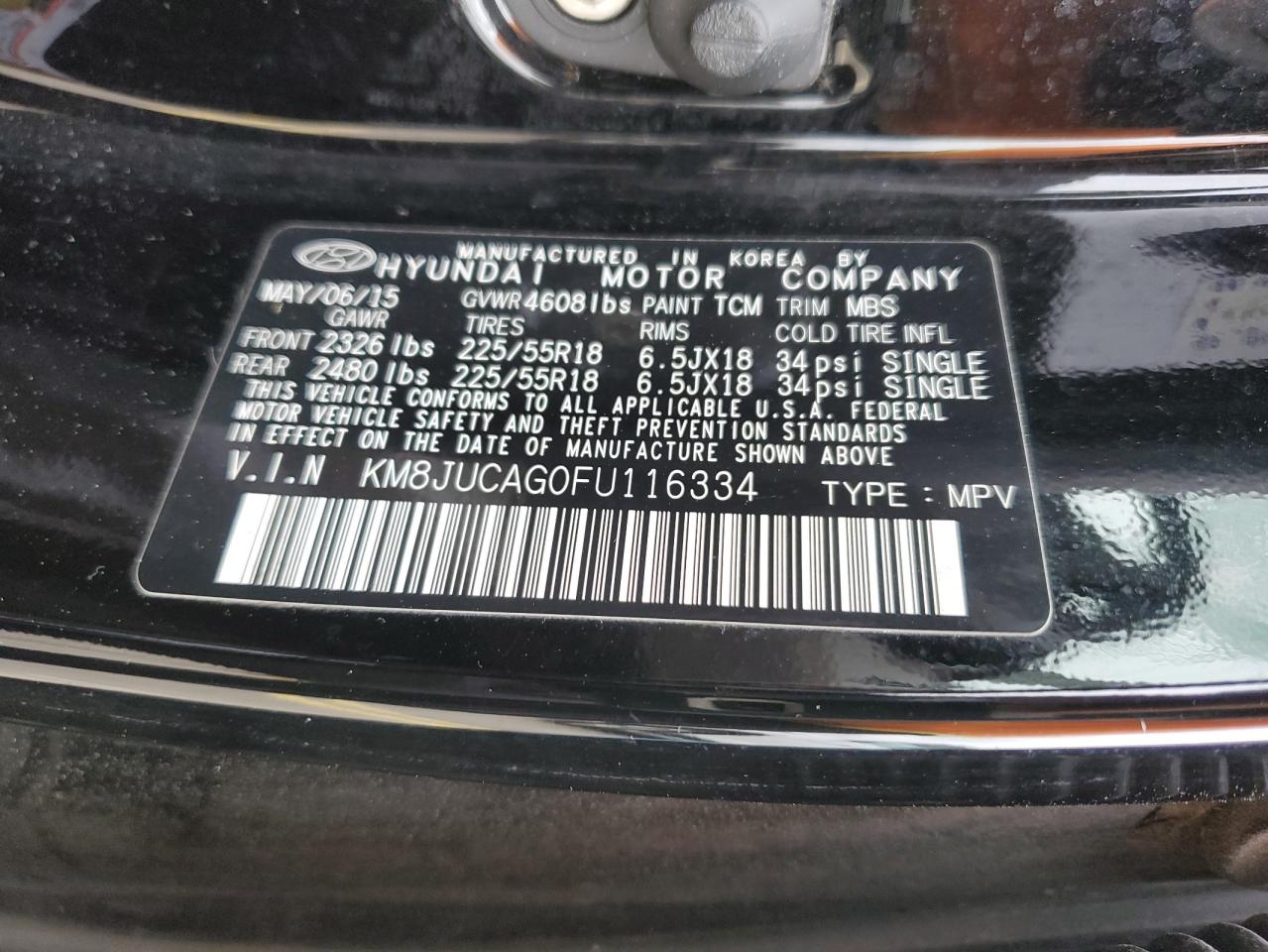 KM8JUCAG0FU116334 2015 Hyundai Tucson Limited