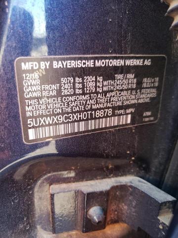 2017 BMW X3 xDrive28I VIN: 5UXWX9C3XH0T18878 Lot: 48463744