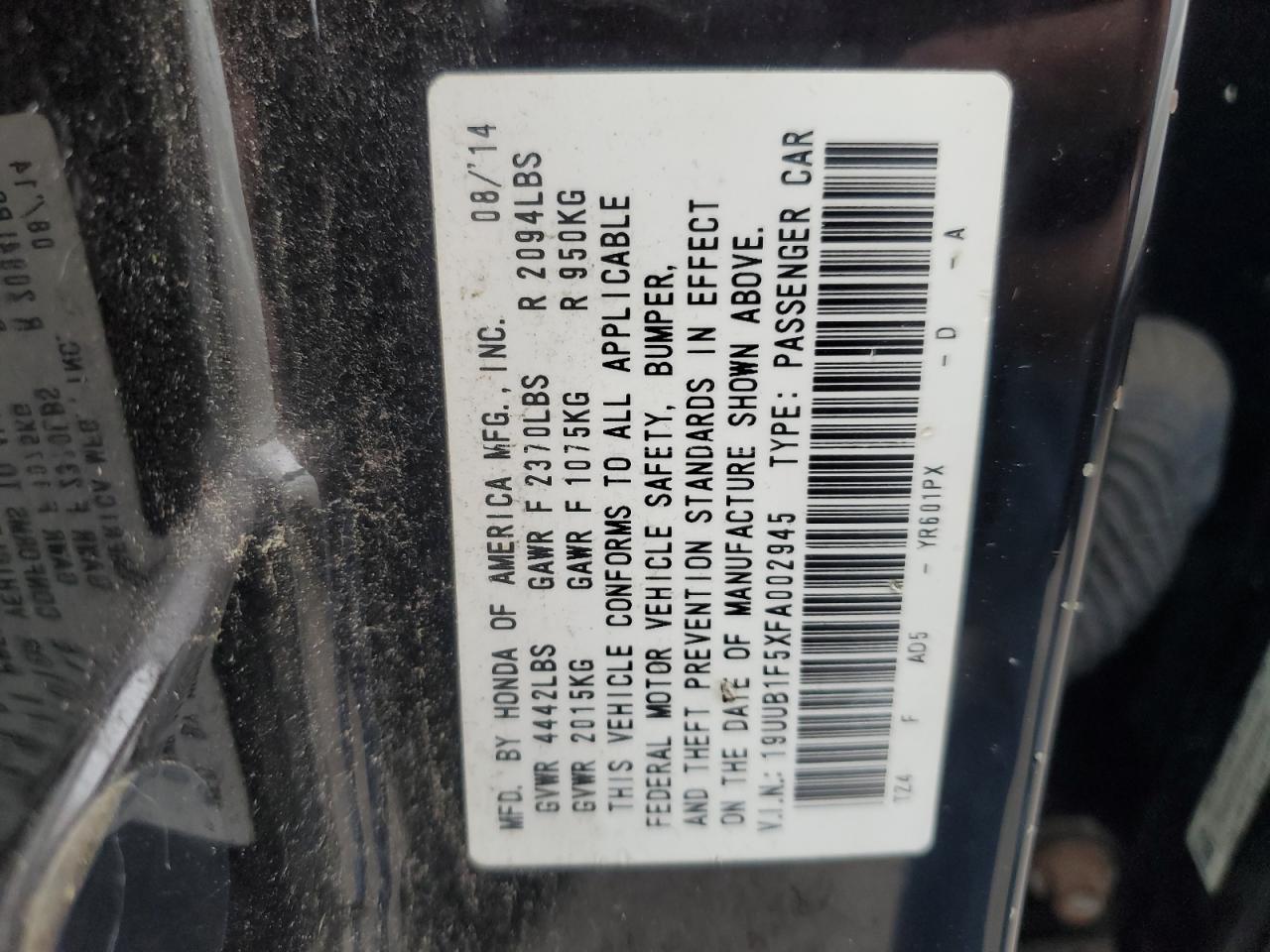 19UUB1F5XFA002945 2015 Acura Tlx Tech