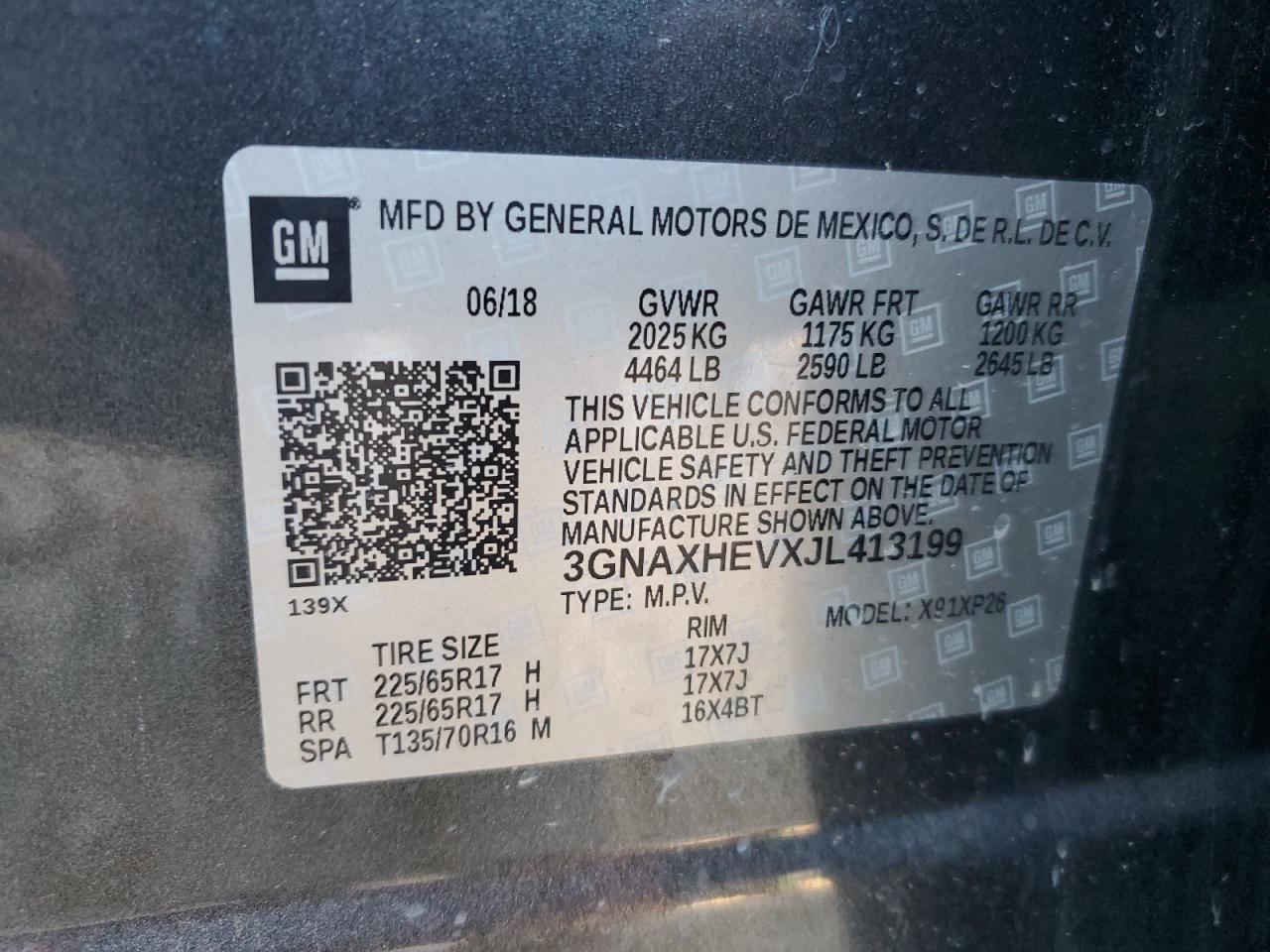 3GNAXHEVXJL413199 CHEVROLET EQUINOX 2018