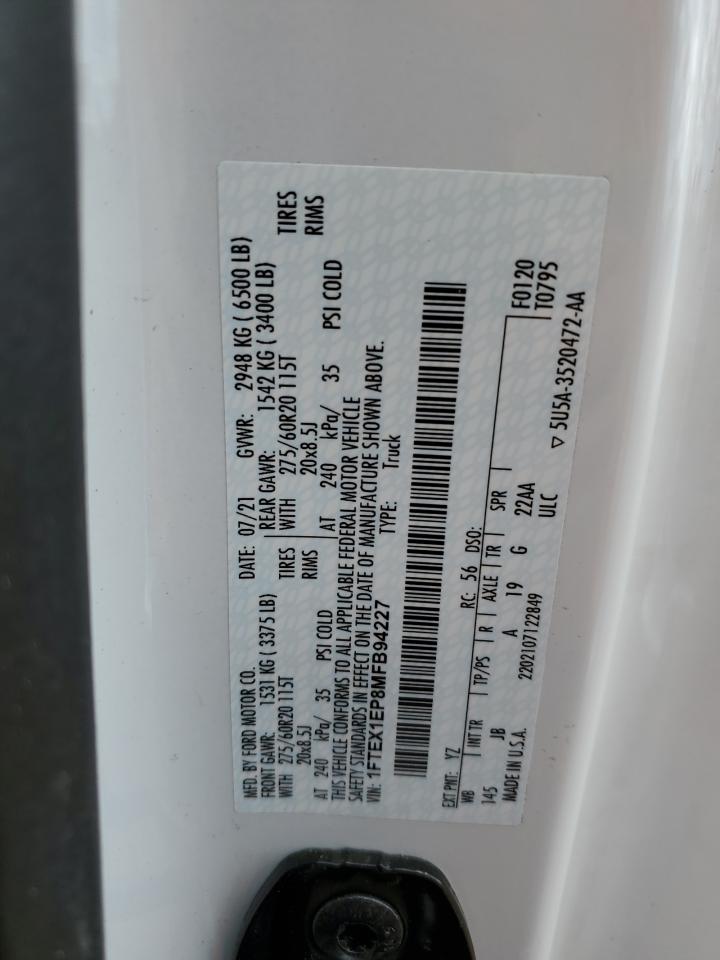 1FTEX1EP8MFB94227 FORD F-150 2021