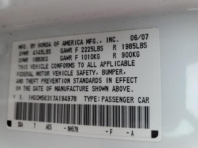 2007 Honda Accord Se VIN: 1HGCM56317A194978 Lot: 48712134