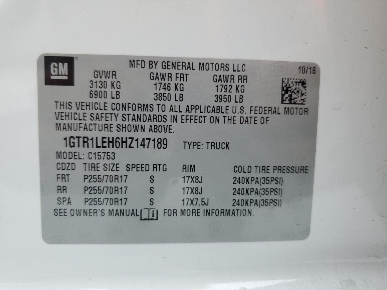 1GTR1LEH6HZ147189 2017 GMC Sierra C1500