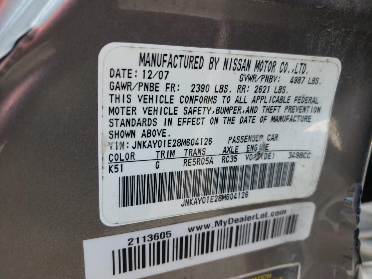 JNKAY01E28M604126 2008 Infiniti M35 Base