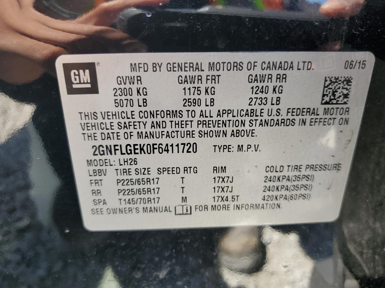 2GNFLGEK0F6411720 2015 Chevrolet Equinox Lt