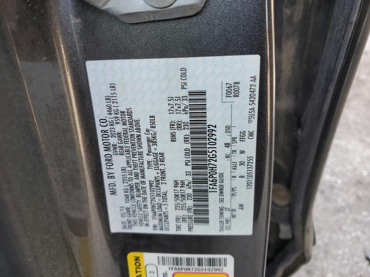 1FA6P0H72G5102992 FORD FUSION 2016