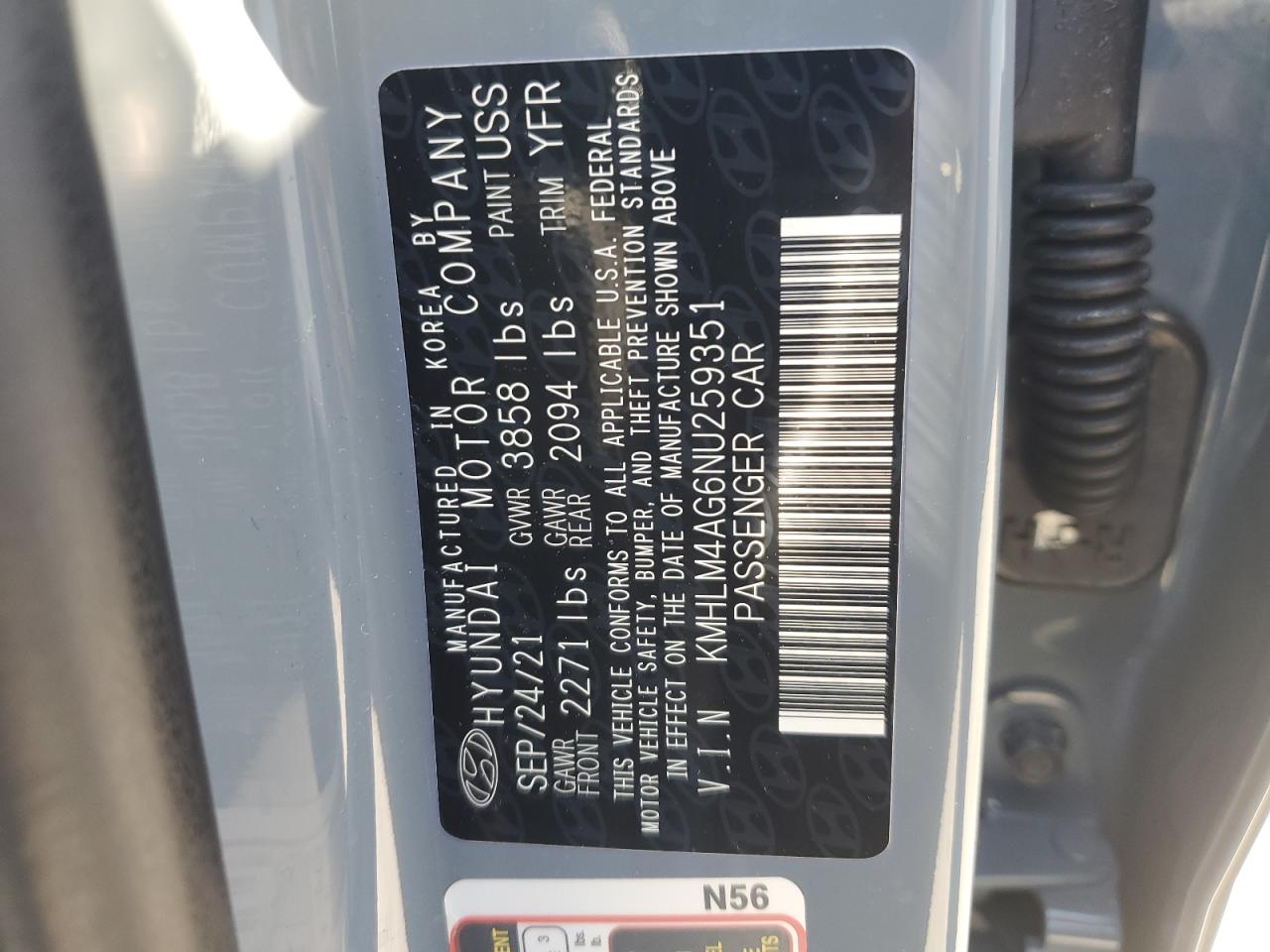 KMHLM4AG6NU259351 2022 Hyundai Elantra Sel