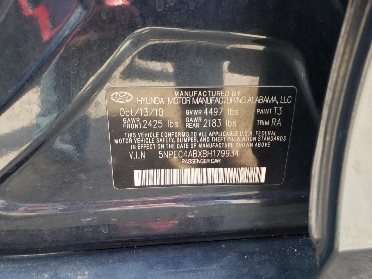 5NPEC4ABXBH179934 2011 Hyundai Sonata Se