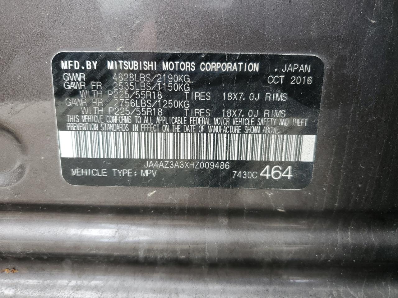 JA4AZ3A3XHZ009486 2017 Mitsubishi Outlander Se