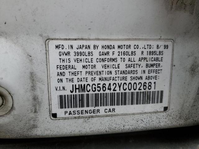 2000 Honda Accord Lx VIN: JHMCG5642YC002681 Lot: 52518524